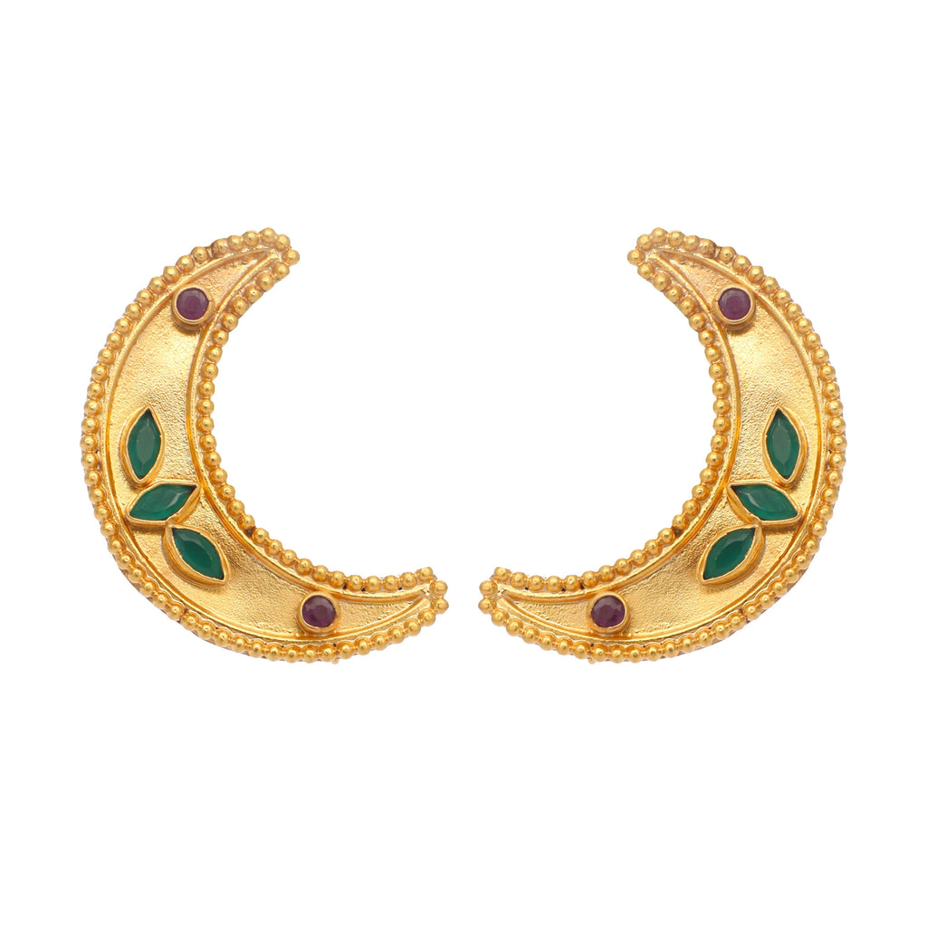 Nuyug 22K Gold Plated Green Lunar Earrings