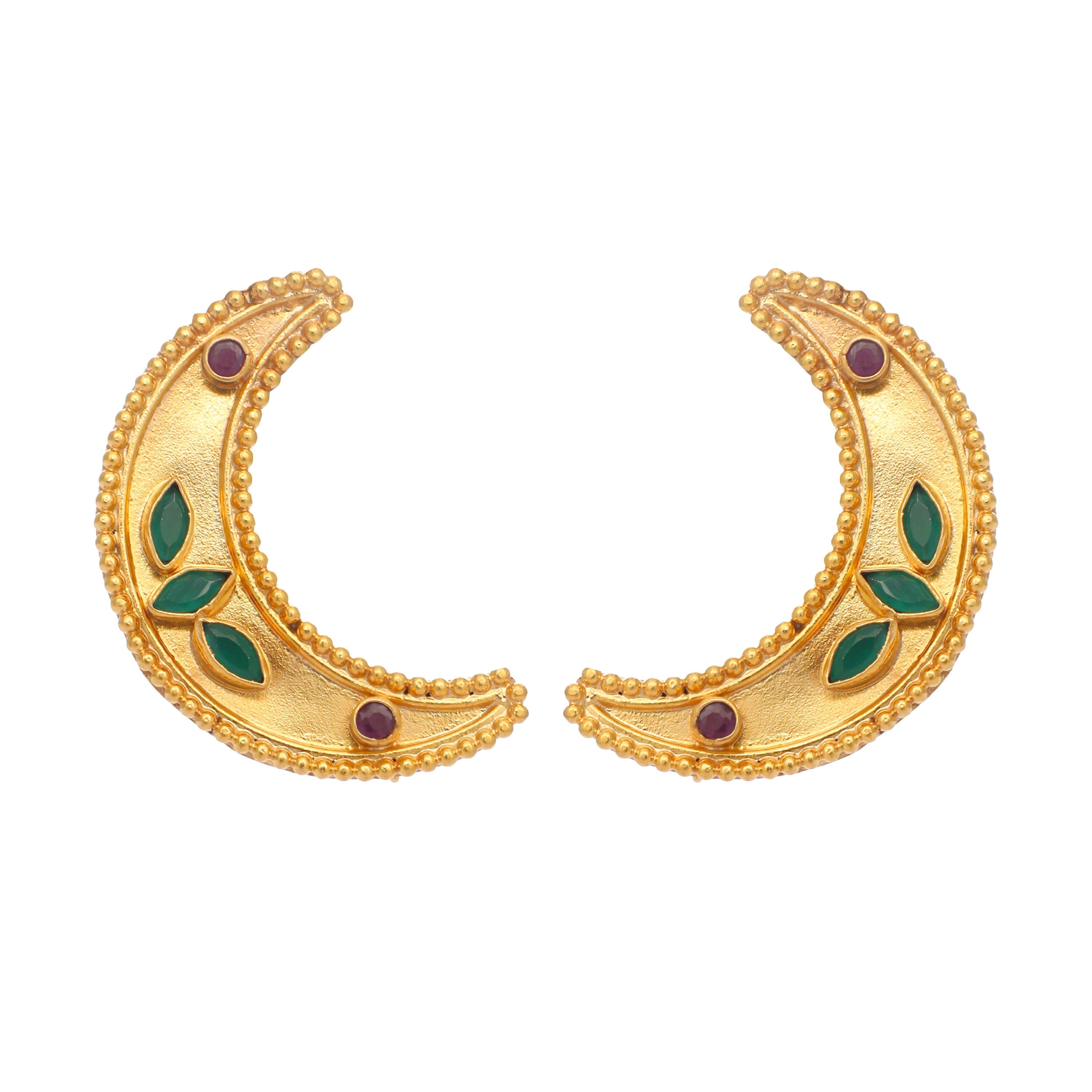 Nuyug 22K Gold Plated Green Lunar Earrings