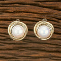 Joban Fashion Women Brass Golden White Ad Earrings
