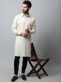 Even Apparels Cream Color Cotton Solid Men's Kurta With Shirt Collar (LN027)