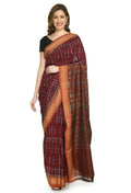 Vamika Sambalpuri Ikat Cotton Dehabandha Black & Maroon Saree