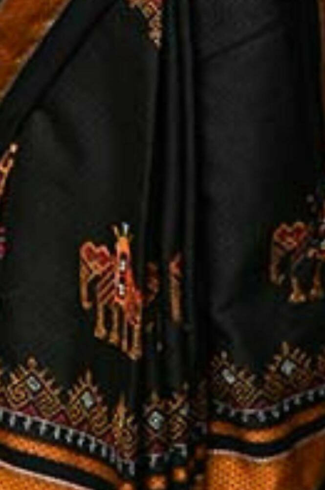 Very Much Indian Khun Saree Cotton Resham Handwoven Chrome Yellow & Black