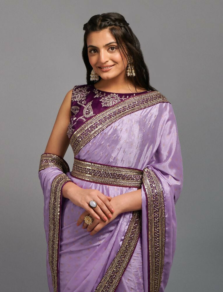 PR Fashion Onion Chinon Embroidery Lace Saree