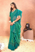 Sea Green Chiffon Foil Printed Saree with Unstitched Blouse Piece - Rajal