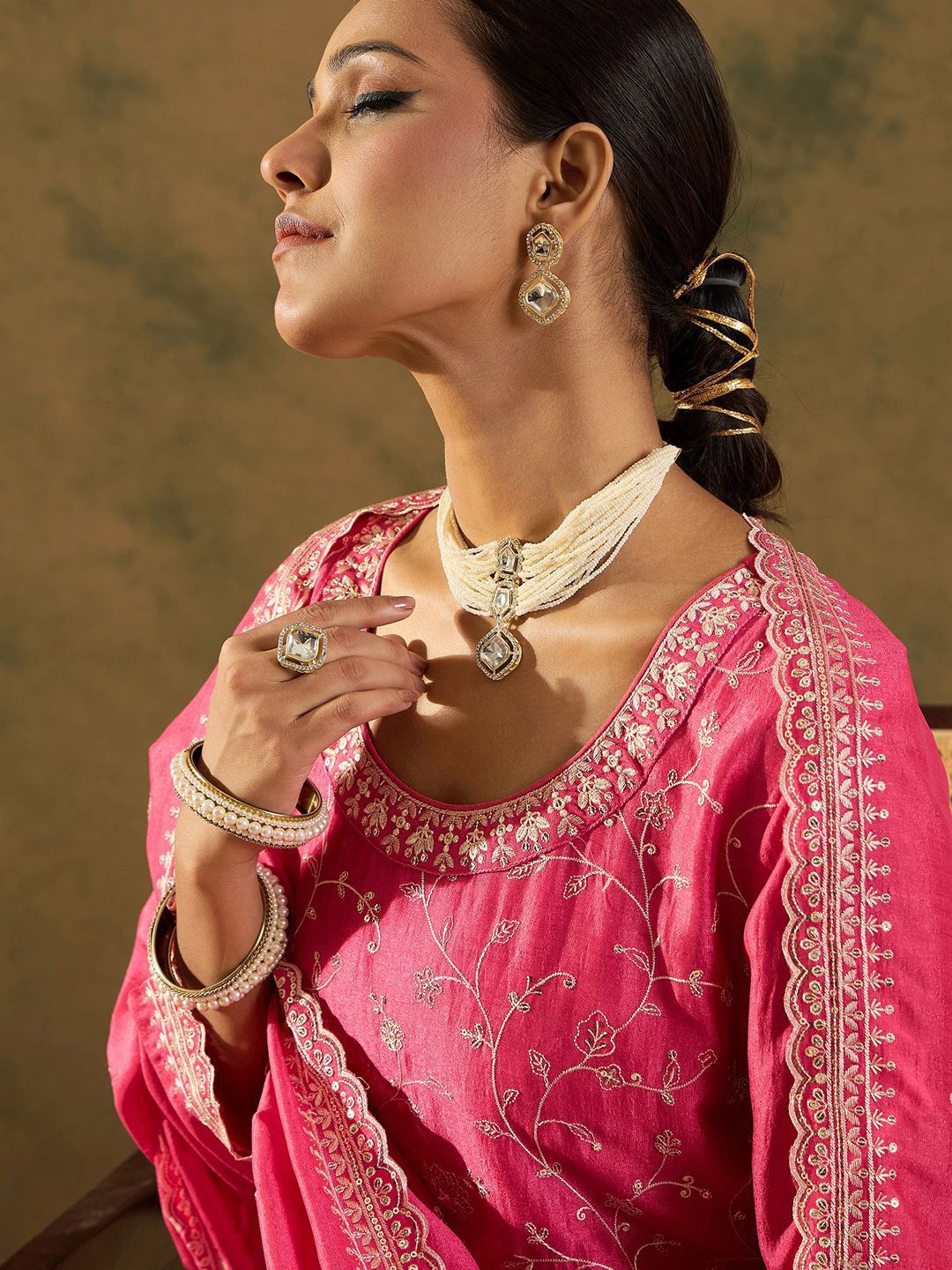 Indo Era Ethnic Motifs Embroidered Thread Work Kurta with Trousers & Dupatta