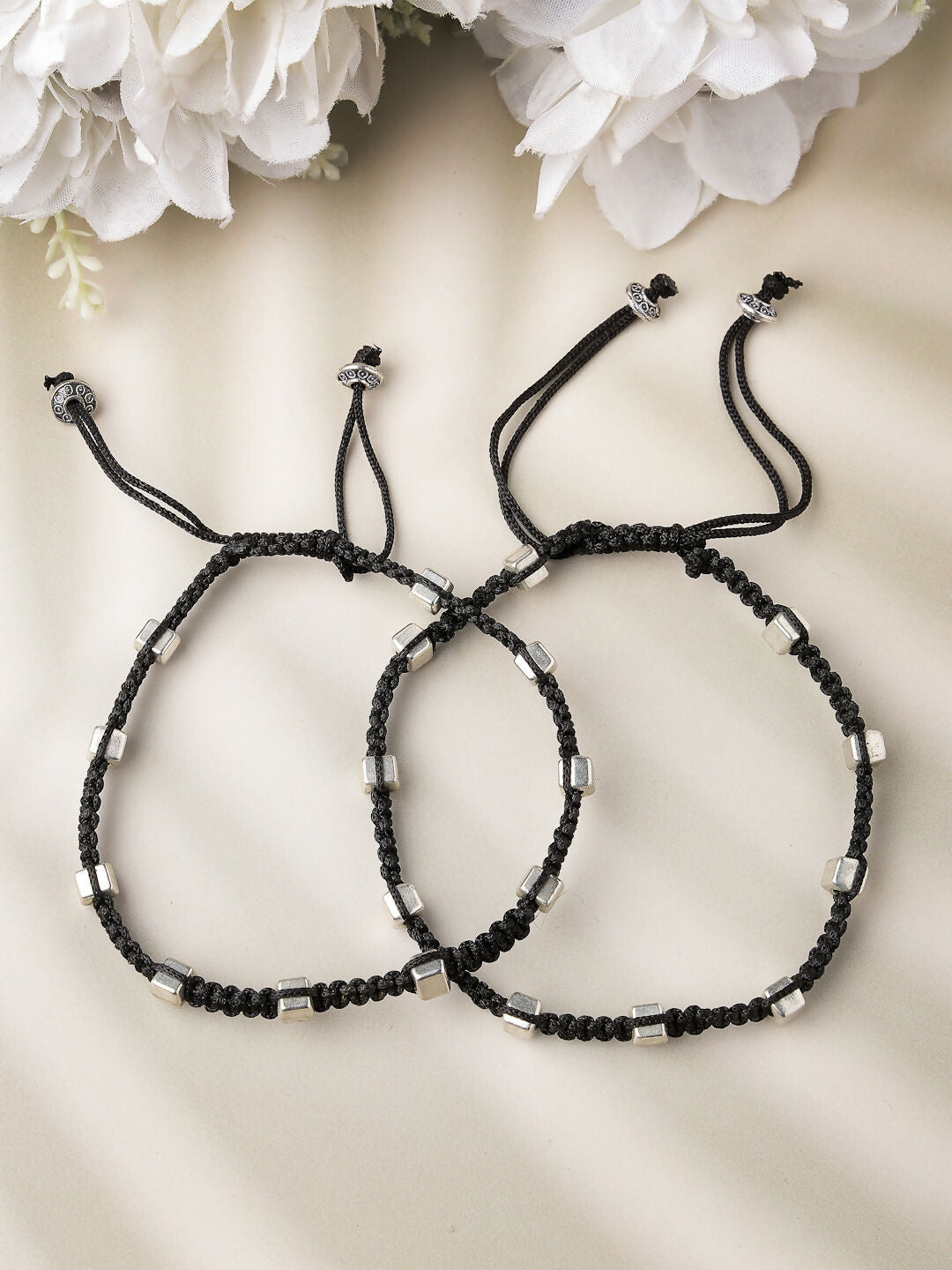 NVR Women's Evil Eye Adjustable Black Anklets