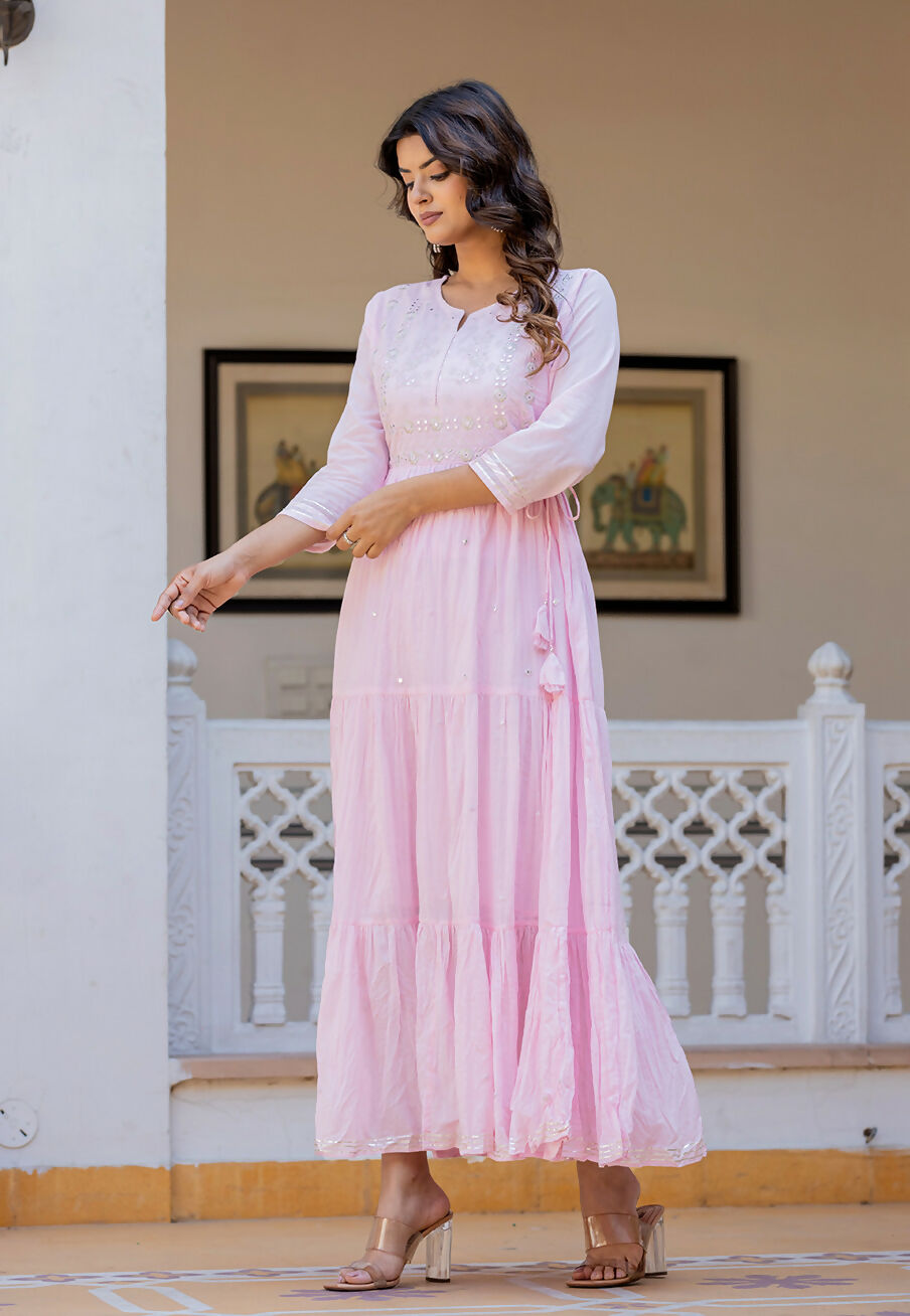 Kaajh Women's Light Pink Embroidered Ethnic Dress