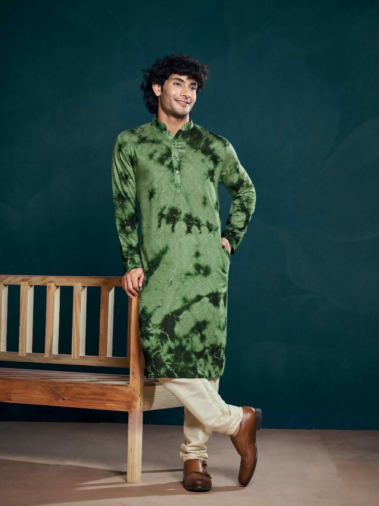 Green Viscose Designer Sequance Embroidery Work Men's Kurta Set - Mahotsav
