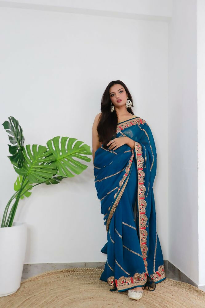 Vamsee Aaradhna Blue Georgette Saree