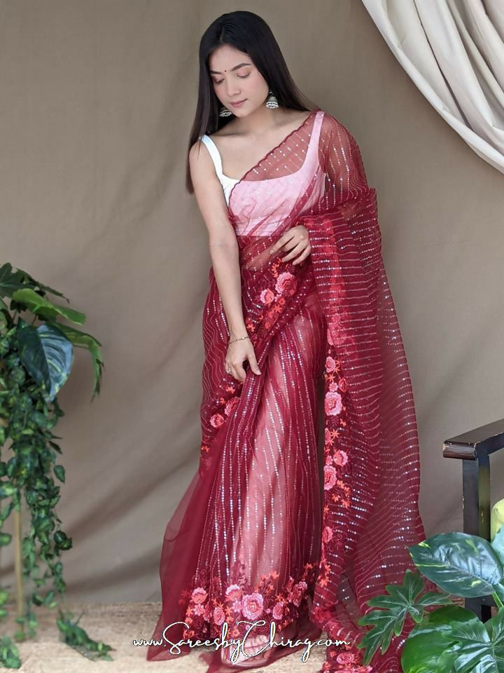 Vamsee Murari Red Super Net Saree