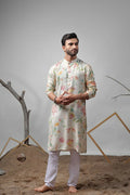 White Muslin Designer Printed Kurta Set - Mahotsav