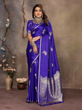 Joban Fashion Royal Blue Floral Motifs Banarasi Silk Sarees