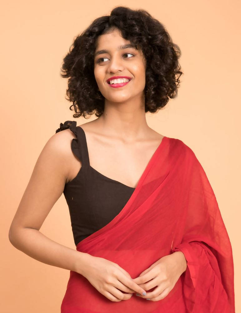 Suta Red Pure Cotton Solid Ruffle Saree