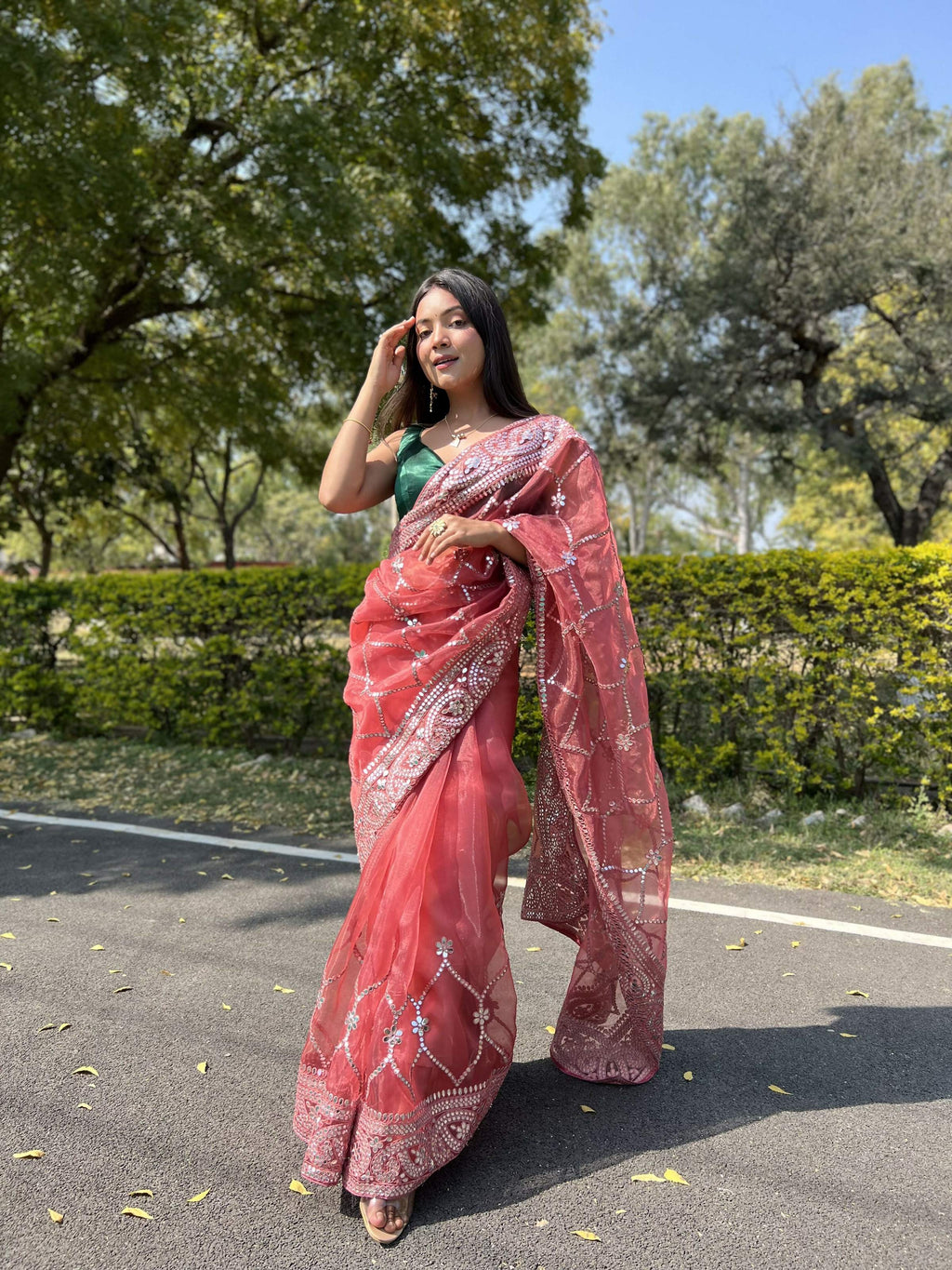 Vamsee Naina Maroon Organza Saree