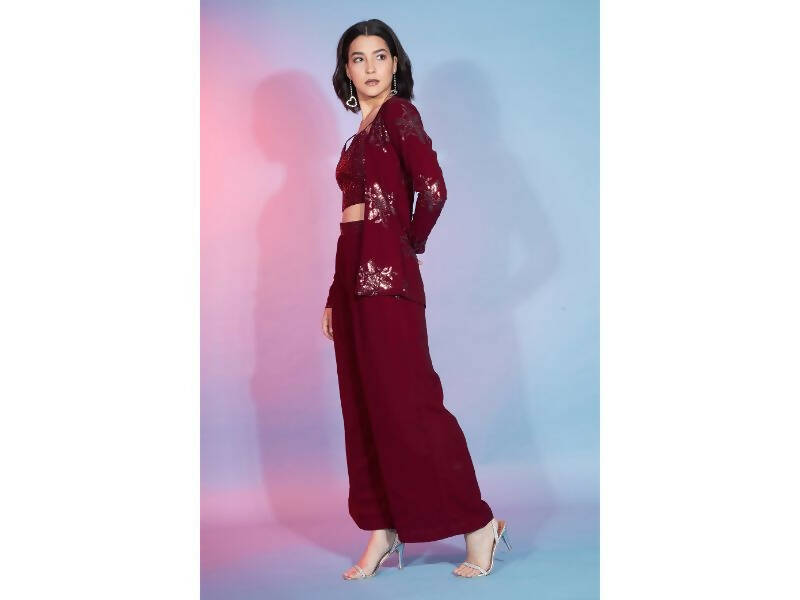 Red Georgette Sequence With Thread Designer Co-Ord Set - Flory