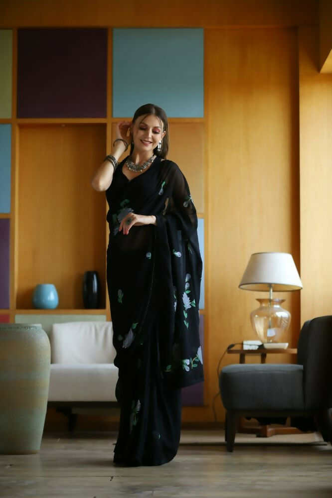 Vamsee Laxmi Black Georgette Saree