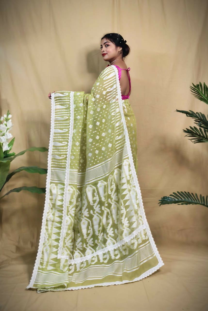 Exclusive Collection Beautiful Light Green Jaal Jamdani Saree