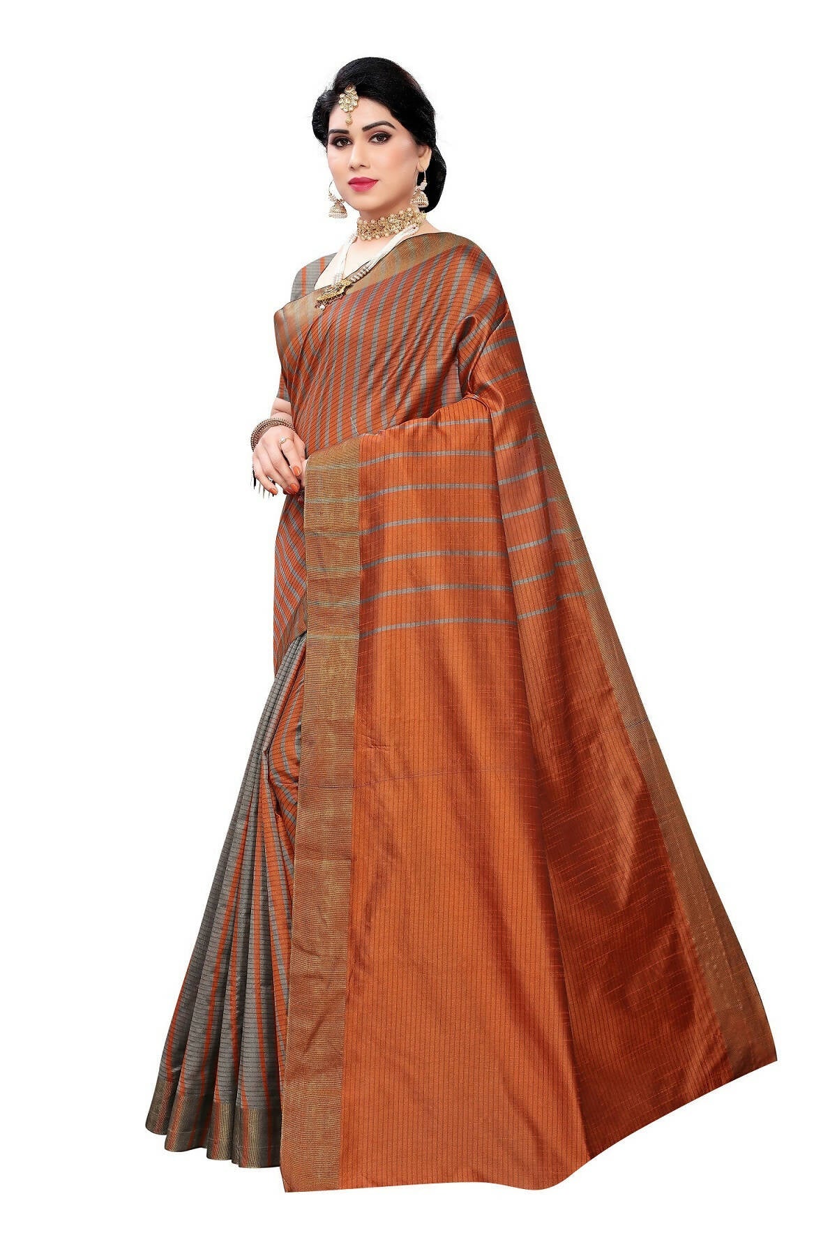 Vamika Brown Cotton Silk Weaving Saree (Paithani Chiku)