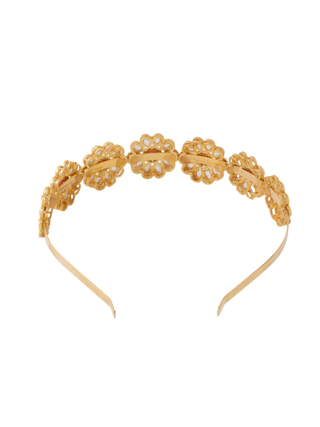 NVR Women's Rajputi Gold-Polished Kundan Matha Patti Hairband