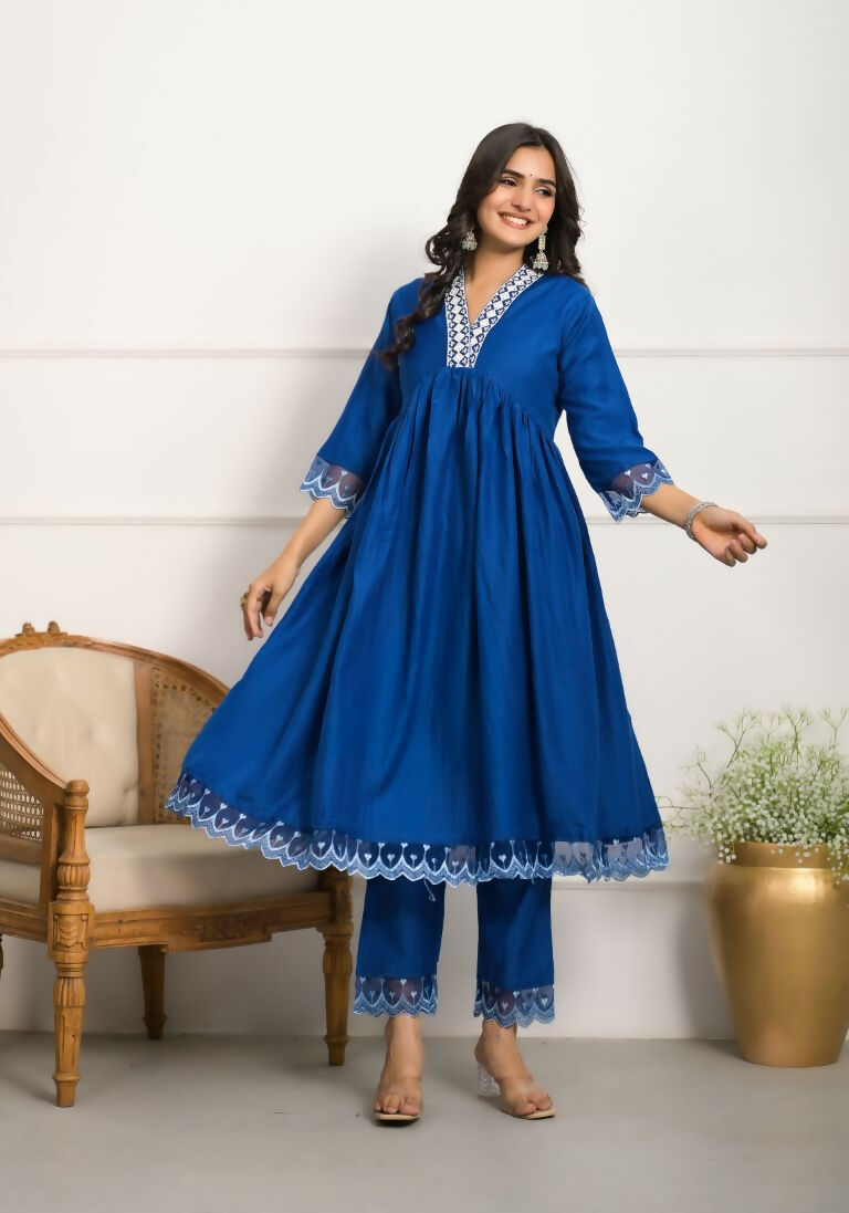 Festive Wear Ethnic Blue Silk wih cotton inner Stitched Suit With Dupatta - Tanisha
