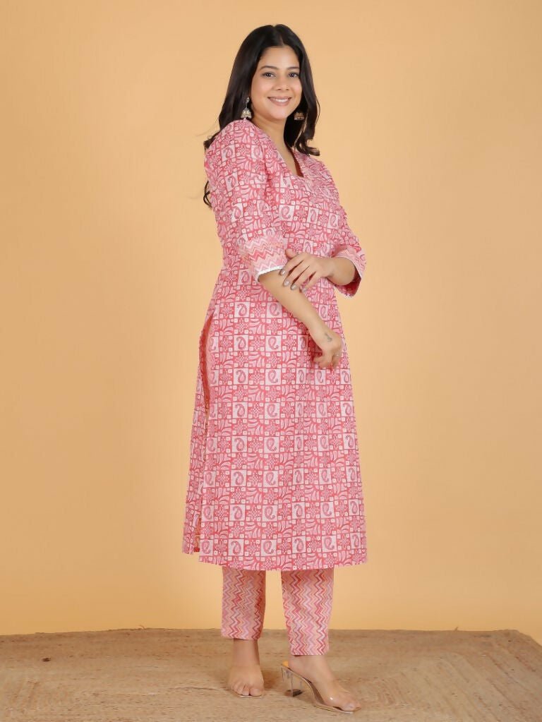 Aramya Straight Soft Cotton Abstract Print Women's Kurta - Pink
