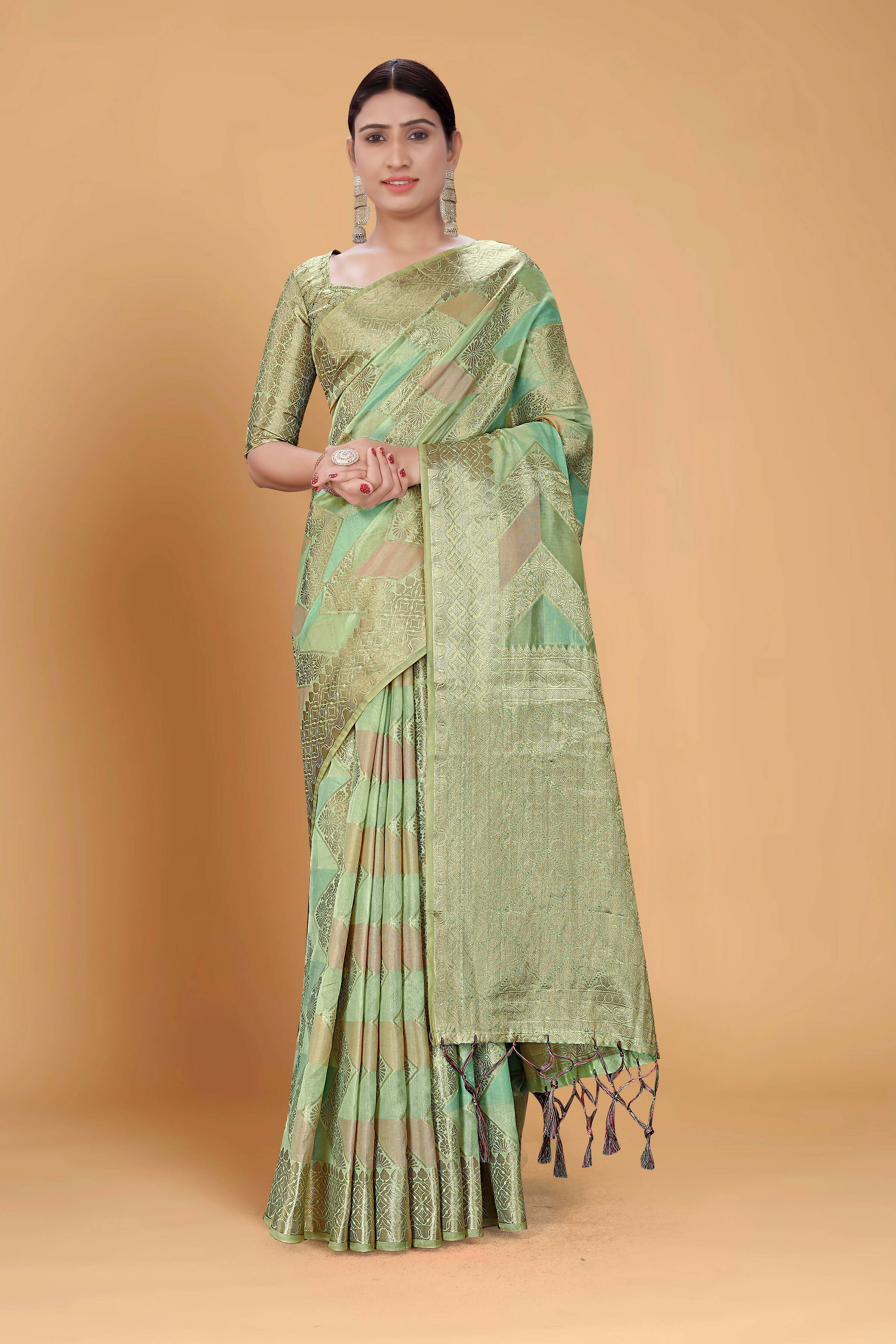 Sea Green Soft Organza Woven Design Saree With Unstitched Blouse Piece - Zaara