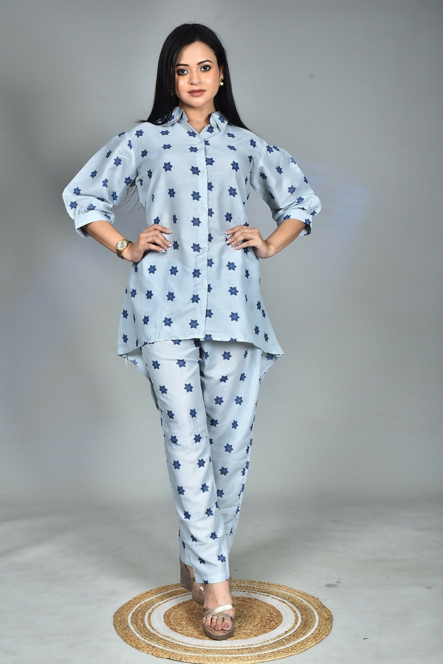 Morchari Digital Print Semi Muslin Co-Ord Set Top & Trouser-Multicolor