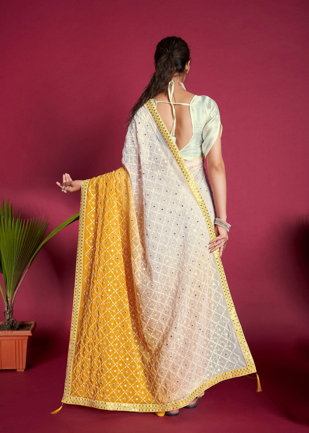 Vamsee Yellow Sequence 1 Yellow Satin Benglori Saree