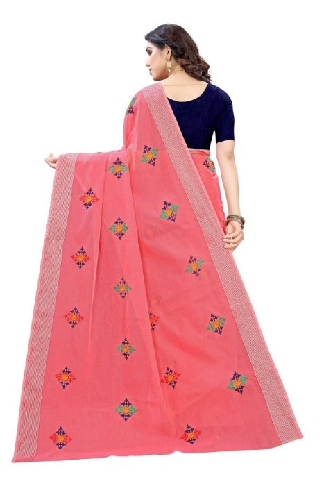 Vamika Chanderi Cotton Embroidery Red Saree (Dixa Red)