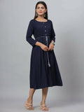 Juniper Women's Navy Rayon Slub Solid Dress