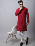 Even Apparels Maroon Pure Cotton Men's Kurta With Band Collar