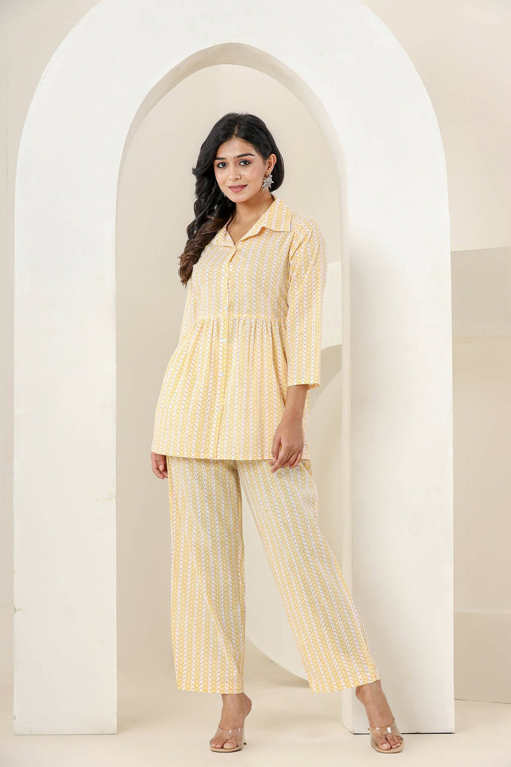 Kaajh Women's Yellow Printed Cotton Co-ord Set