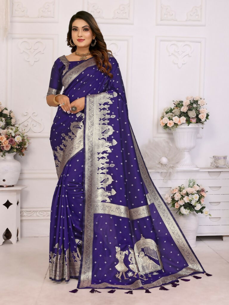 Anaita Navy Blue kochi Silk With Bandhej Weaving Saree With Blouse