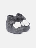 Chutput Kids Woollen Hand Knitted Flower Detailed Booties - Grey