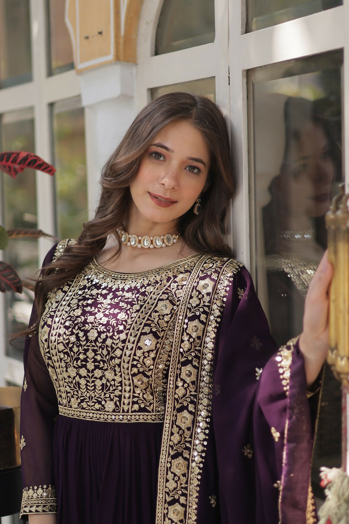 Joban Fashion Wine Georgette Sequence Embroidery Work Kurta Set