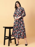 Joban Fashion Black Cotton Printed & Hand Work Dress