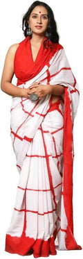 Exclusive Collection White Red Beautiful Mulmul Cotton Saree