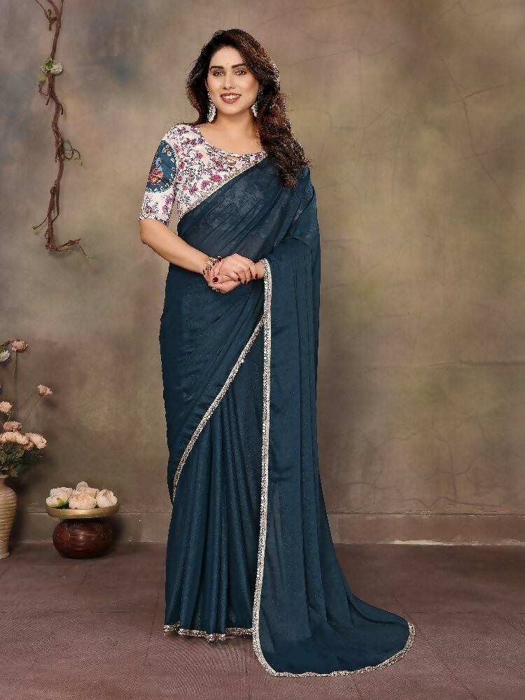 PR Fashion Morpich Star Georgette Solid Georgette With Mirror Border Saree