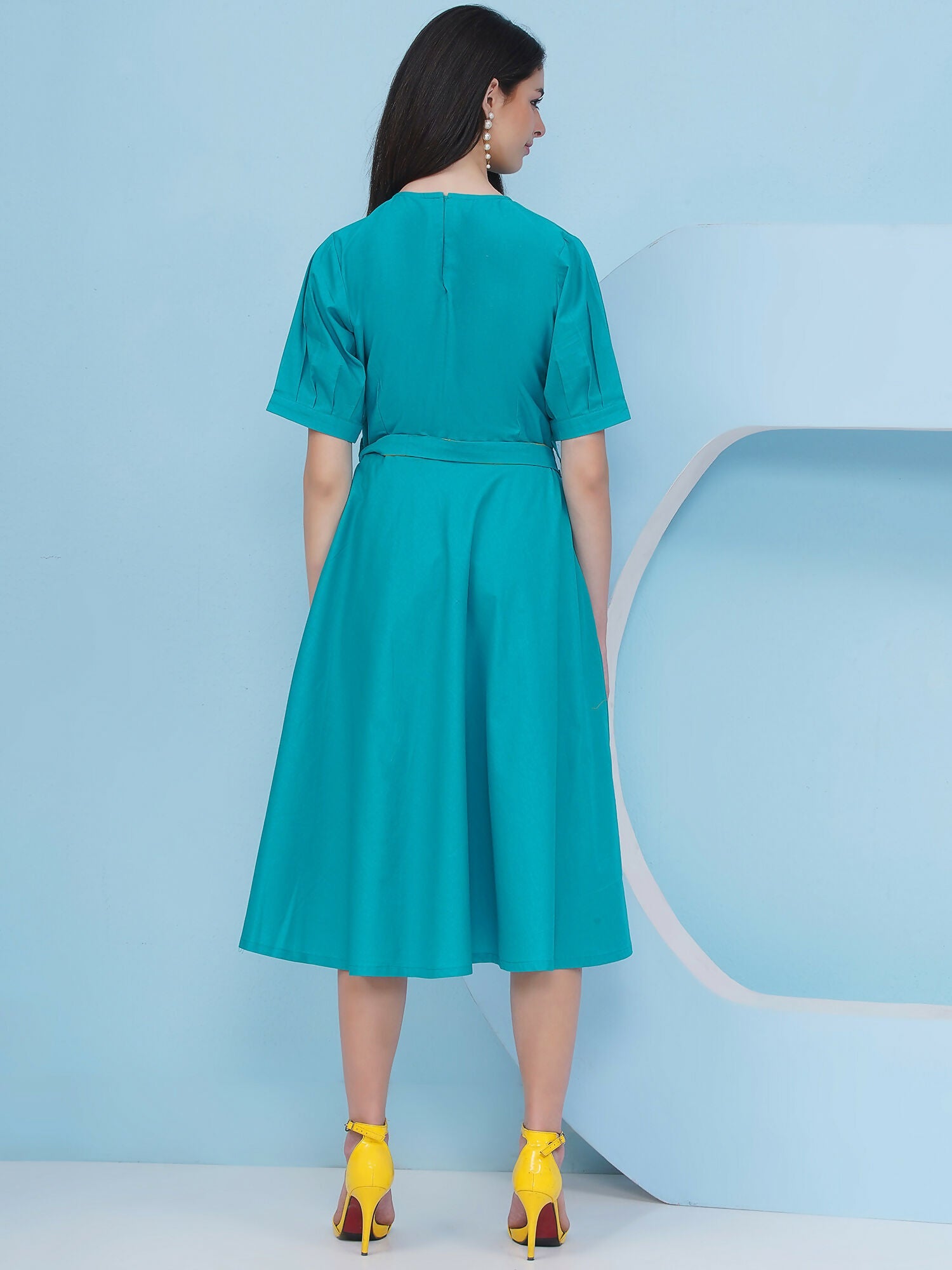 Joban Fashion Teal Blue Dress with Belt