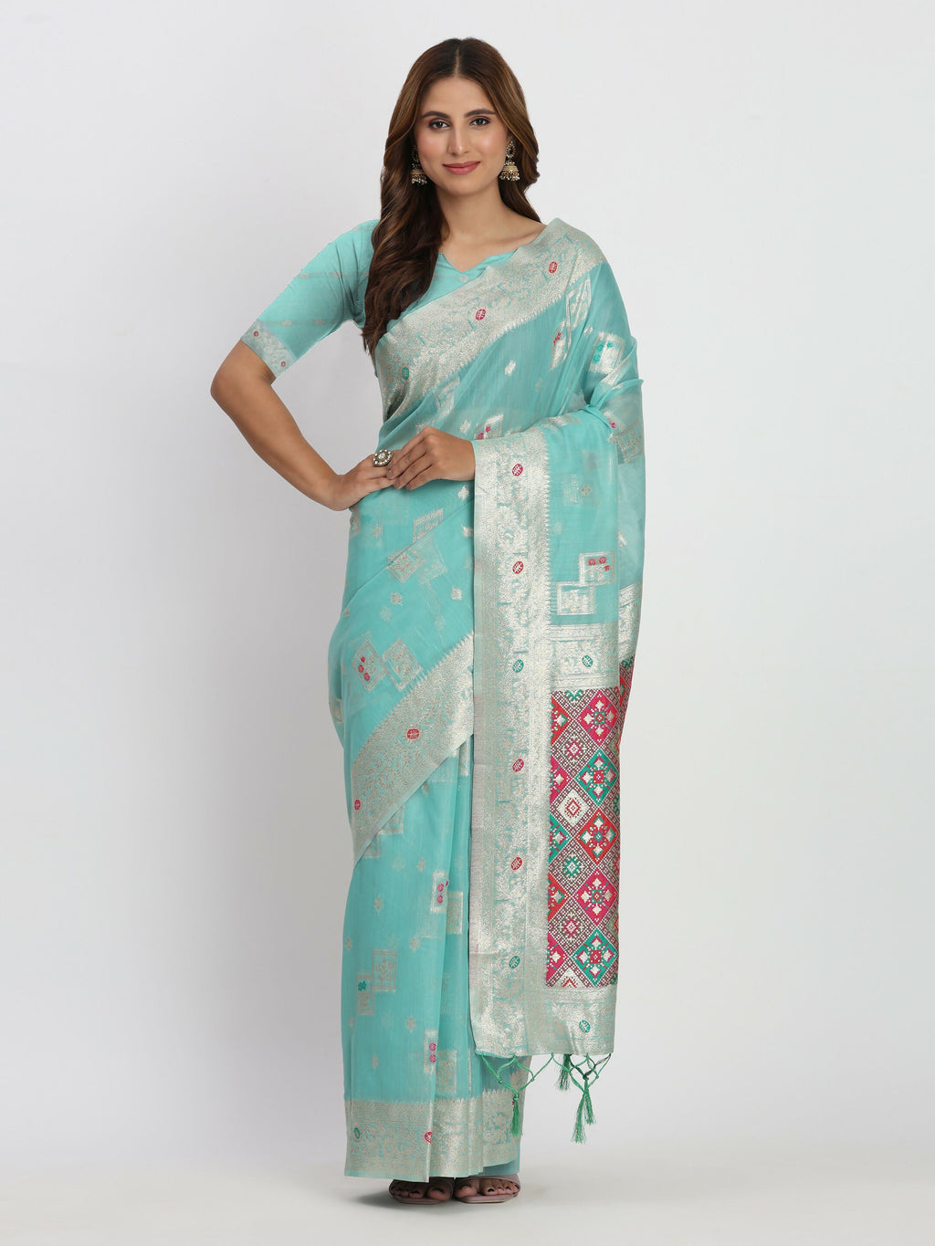Shree Shyam Fashion Linen Cotton Sea Green Saree
