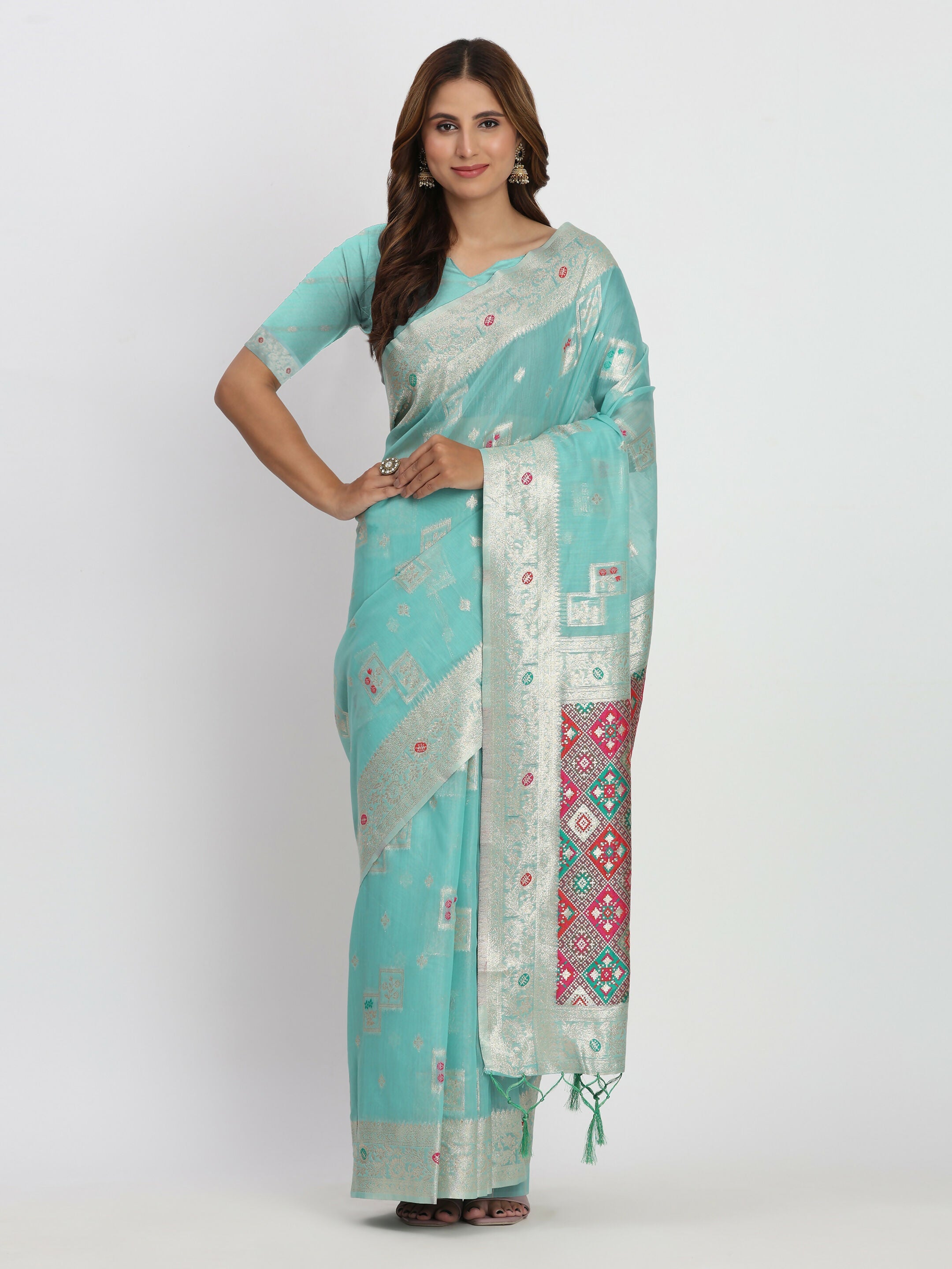 Shree Shyam Fashion Linen Cotton Sea Green Saree
