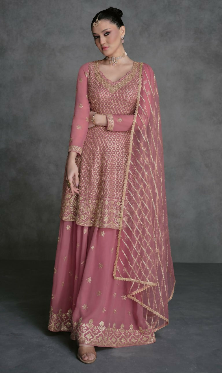 Vastranavya Mauve Embroidered Sequins Pakistani Palazzo Suit Party Wear
