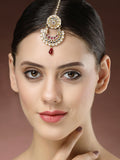 NVR Women's Gold-Polished CZ Stone-Studded Maang Tikka