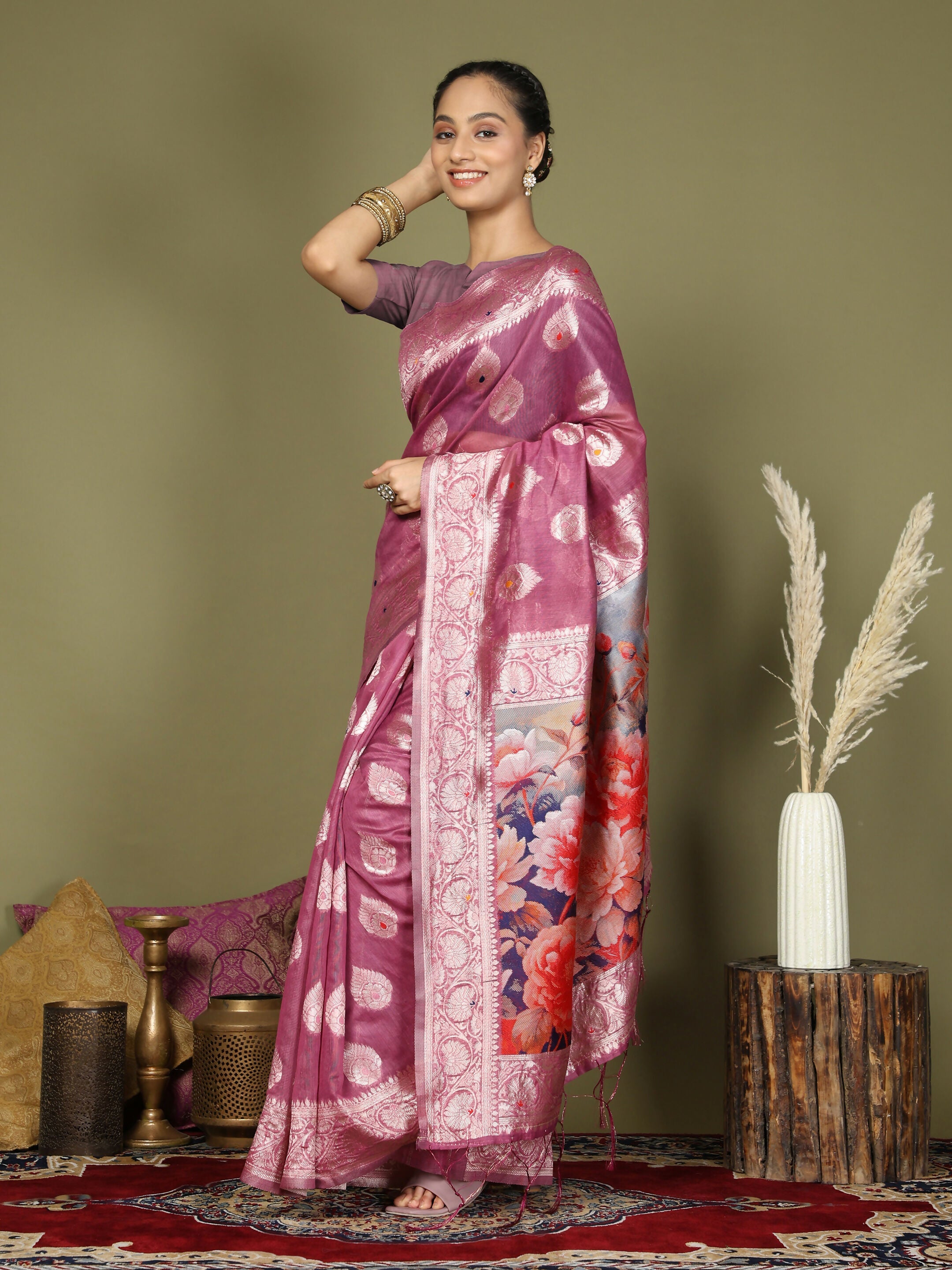 Shree Shyam Fashion Linen Cotton Pink Saree