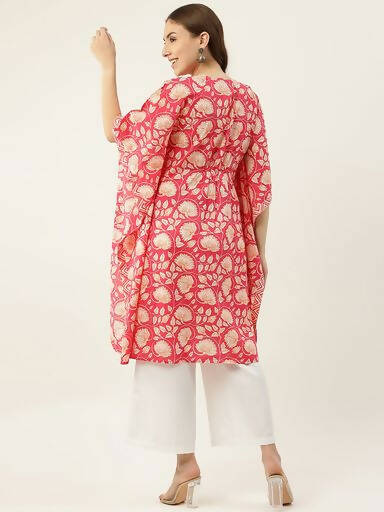 FIORRA Women's Printed Pure Cotton Kaftan Kurta - Red