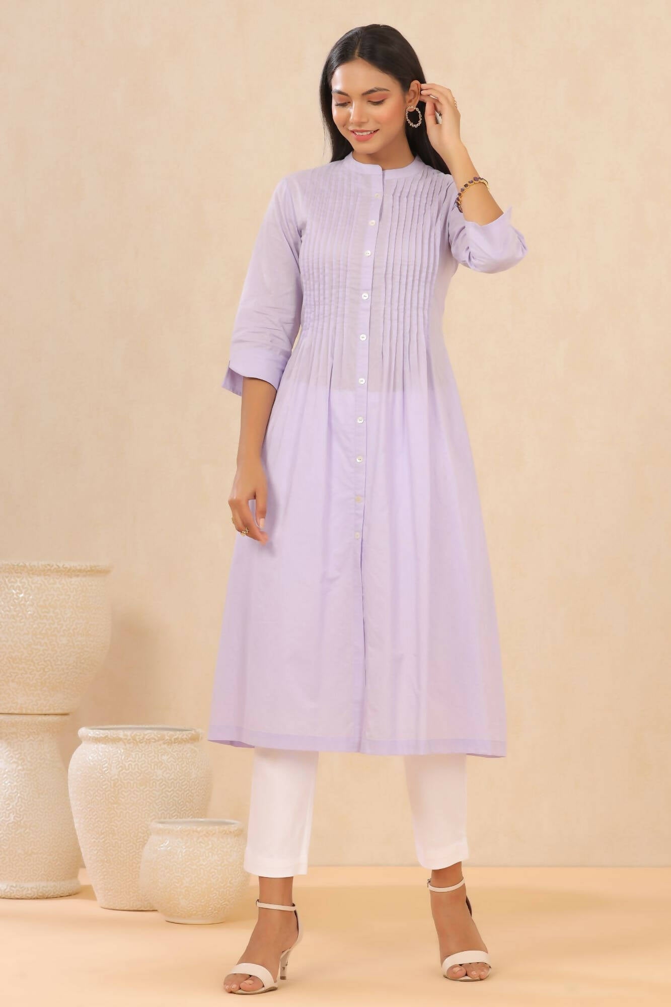 Juniper Women Lilac Cambric Solid A-Line Kurta