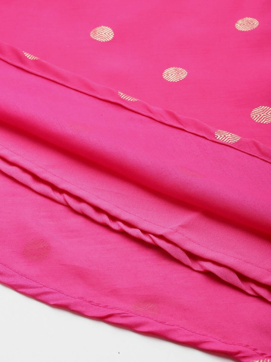 Ahalyaa Women Foil Printed A-Line Midi Ethnic Dress - Pink Color