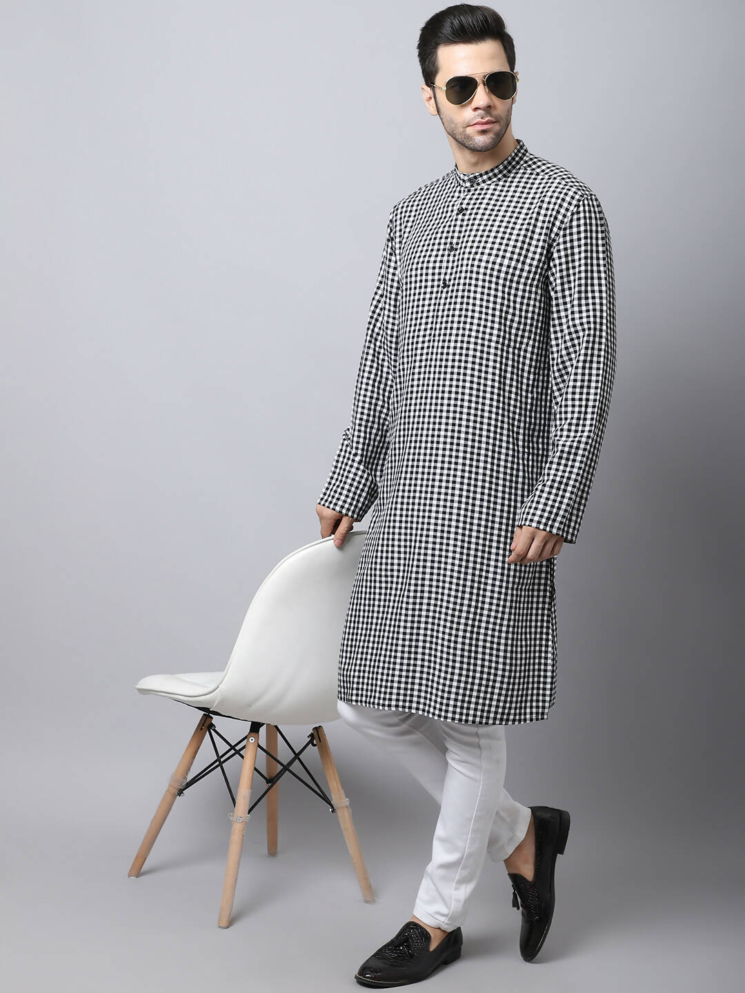 Even Apparels Multi Pure Cotton Men's Kurta With Band Collar