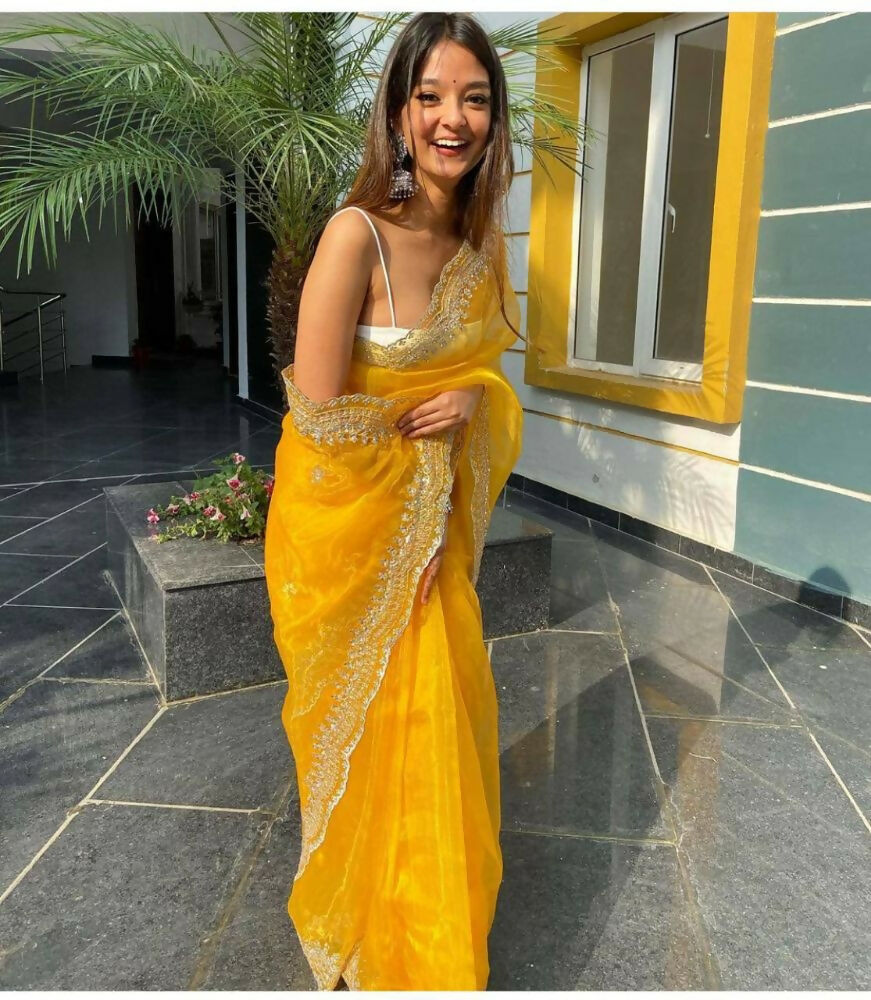 Vamsee Shirovastra Yellow Organza Saree