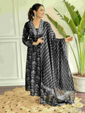 Black Pure Cotton Printed Anarkali Suit with Dupatta - Rashmika